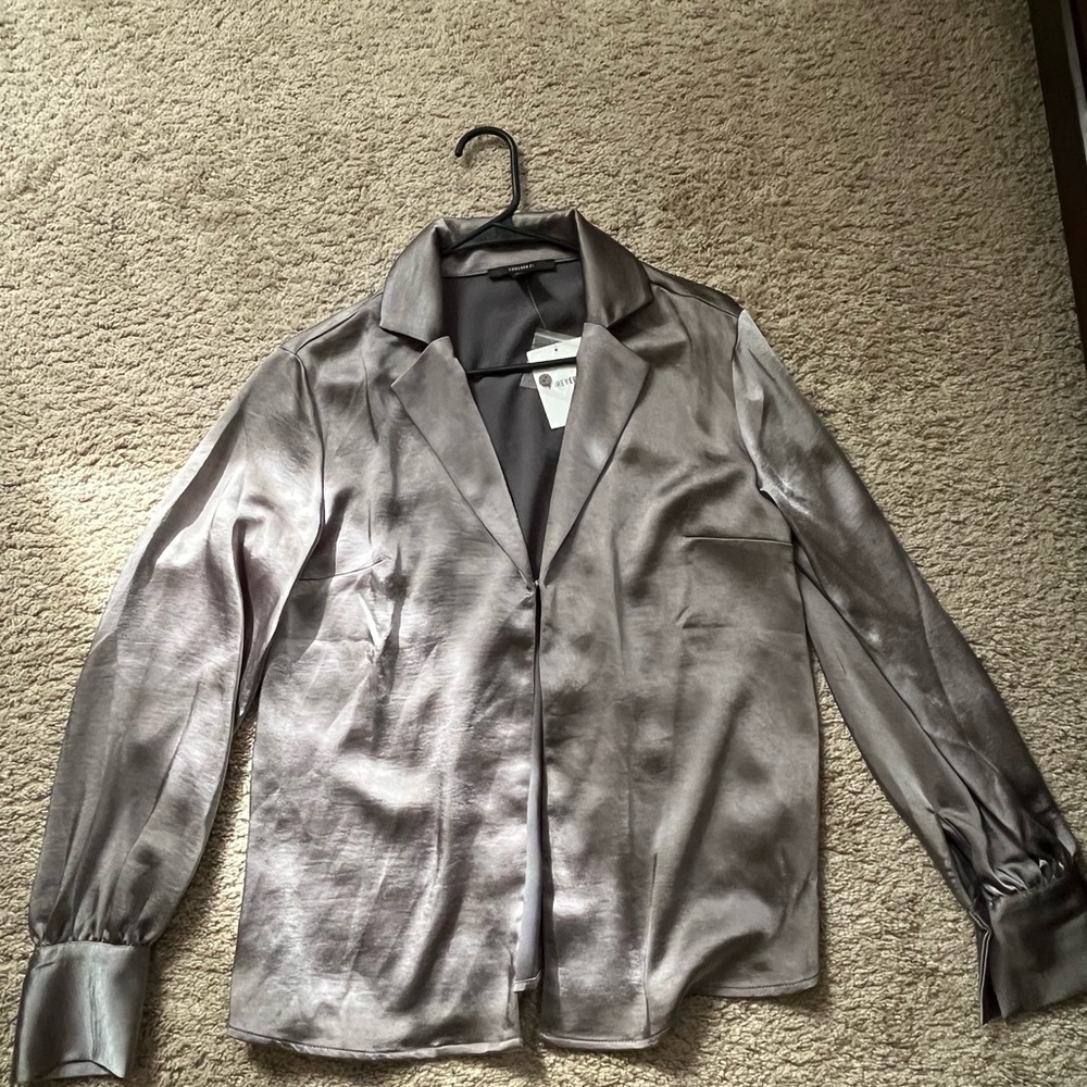 Forever 21 Silver Button Down Shirt with Satin Finish